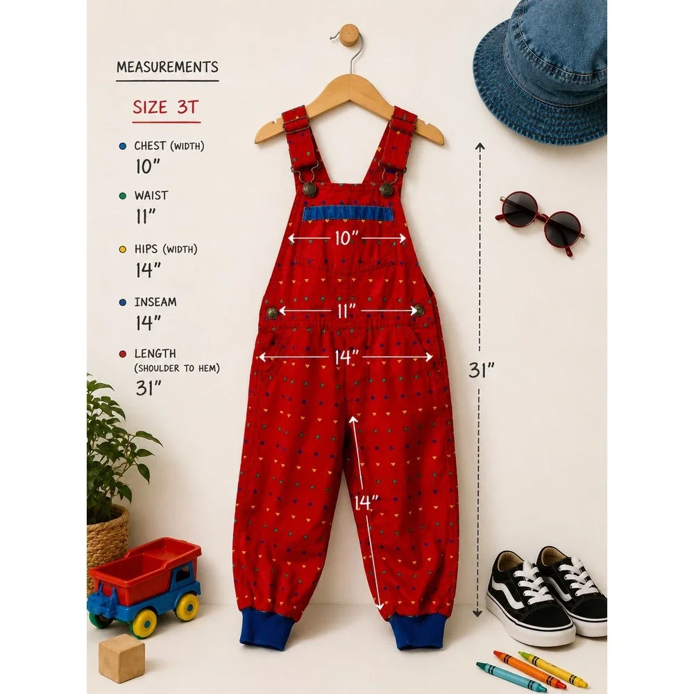 Vintage OshKosh‎ Bgosh Kids Red Cotton Overalls 90s Bib Dungarees Size 3T